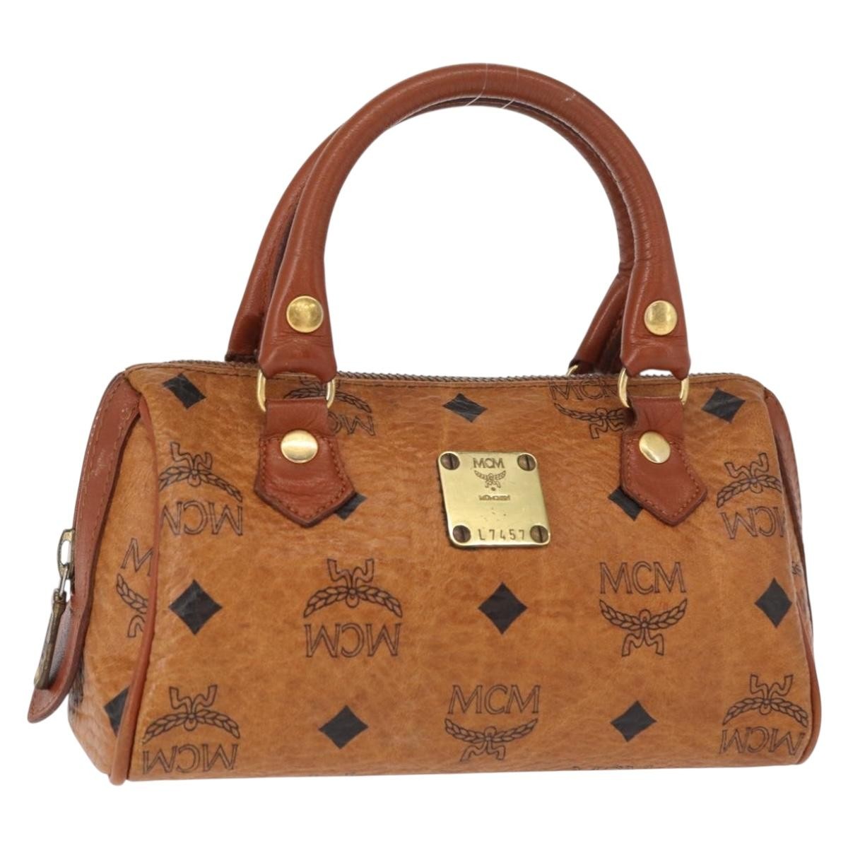 MCM MCM Logogram Vicetos Hand Bag PVC Leather Brown Gold Authentic bs31000