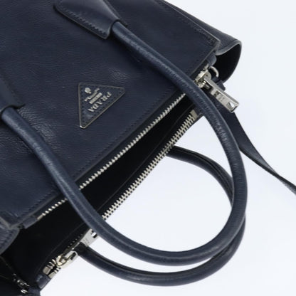 Prada PRADA Hand Bag Leather 2way Navy Gold Authentic BA7315