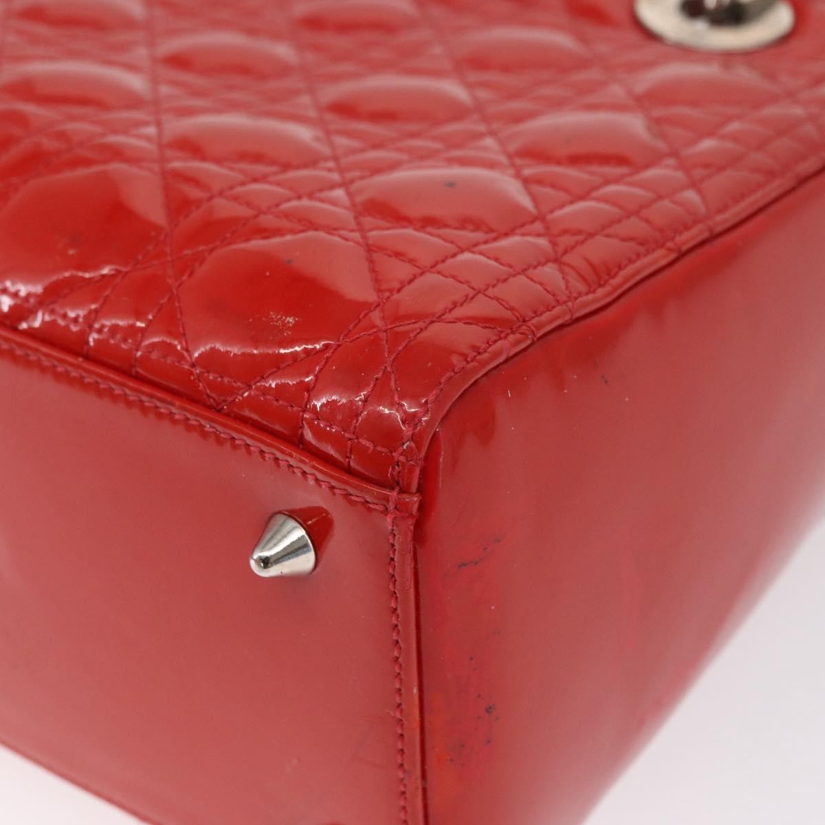Dior Christian Dior Canage Hand Bag Patent leather Red Silver Authentic 162851