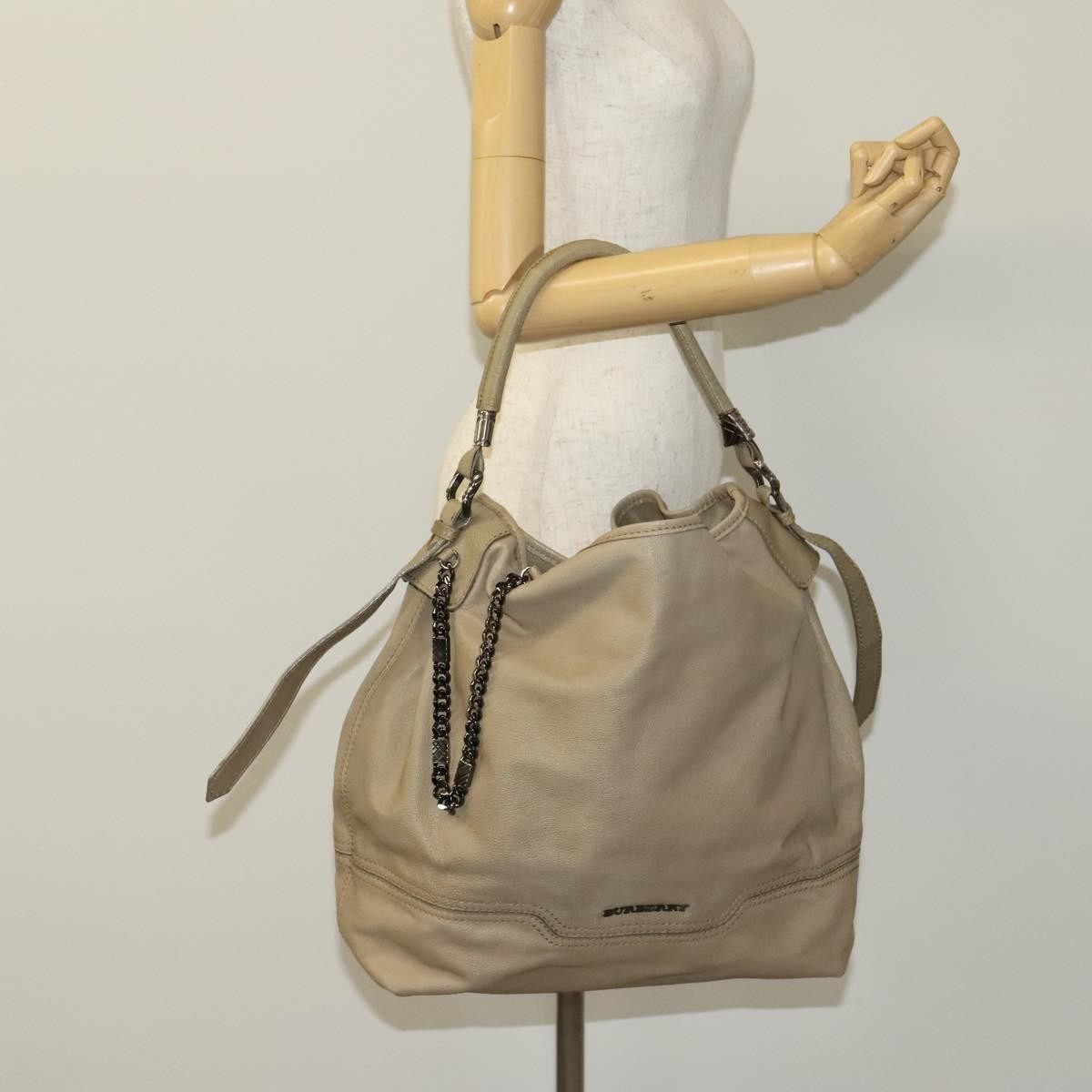 Burberry BURBERRY Shoulder Bag Leather Beige Authentic 119364