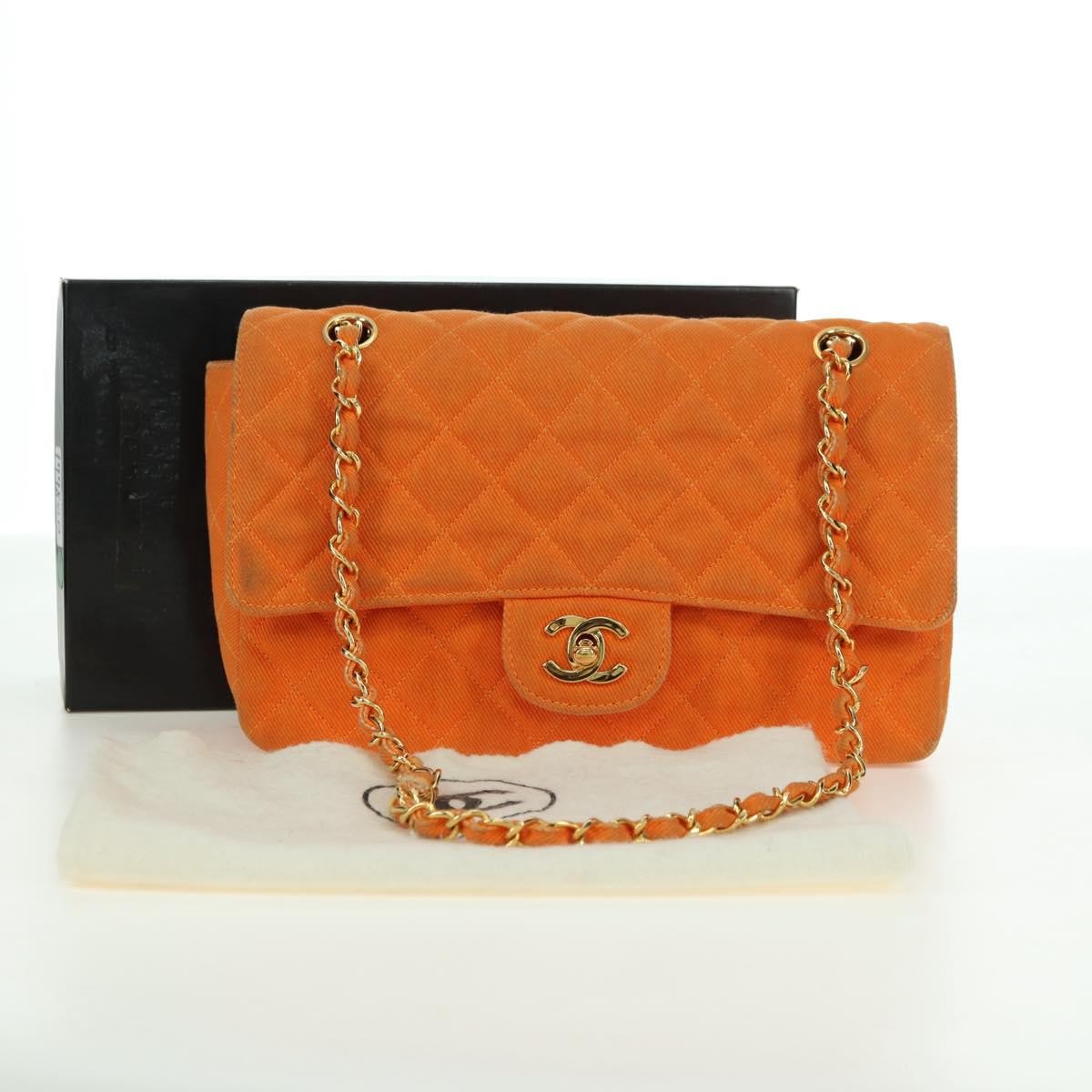 Chanel CHANEL Matelasse 25 Chain Shoulder Bag Corduroy Orange Gold CC Authentic 179800V