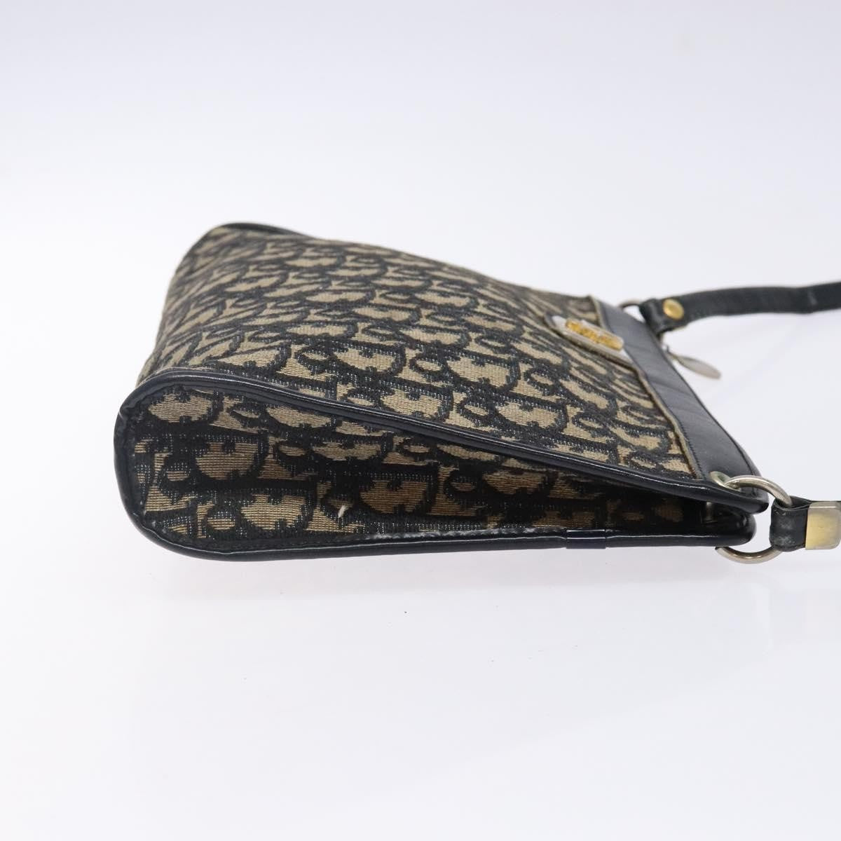 Dior Christian Dior Trotter Canvas Shoulder Bag Navy Gold Authentic 141525