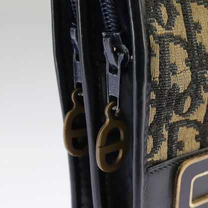 Dior Christian Dior Trotter Canvas Shoulder Bag Navy Gold Authentic 98475