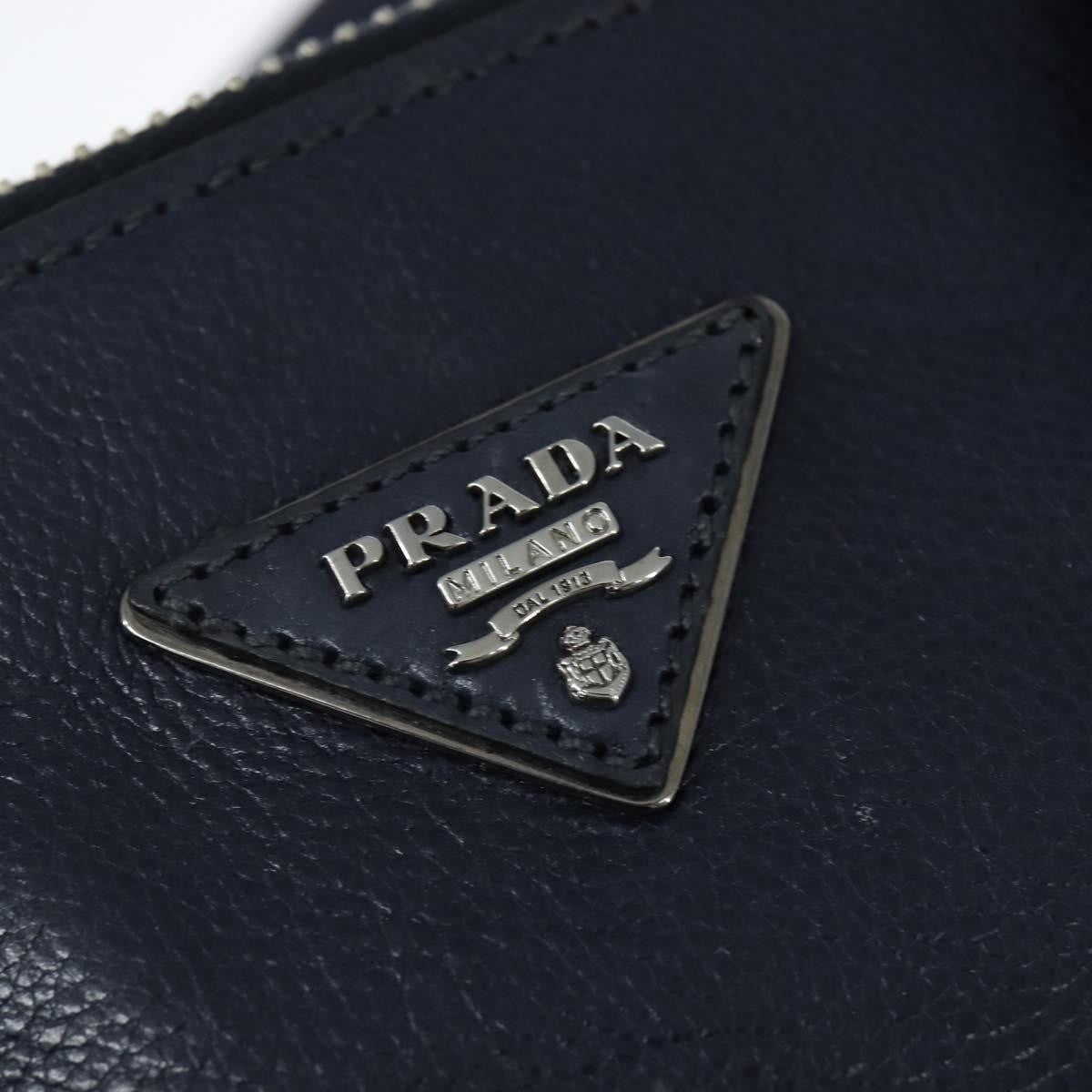 Prada PRADA Hand Bag Leather 2way Navy Gold Authentic BA7315