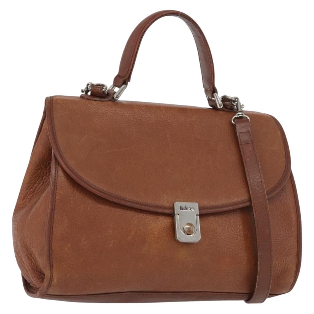 Burberrys Burberrys Nova Check Hand Bag Leather 2way Brown Gold Authentic bs33202