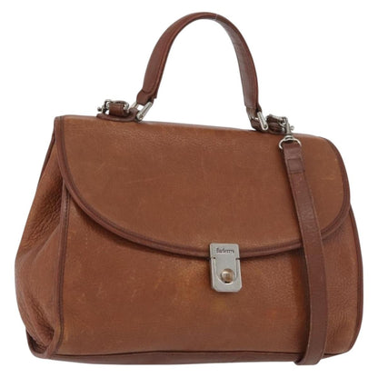 Burberrys Burberrys Nova Check Hand Bag Leather 2way Brown Gold Authentic bs33202