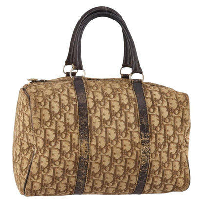 Dior Christian Dior Trotter Canvas Boston Bag Brown Gold Authentic 141365