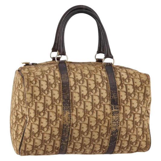 Dior Christian Dior Trotter Canvas Boston Bag Brown Gold Authentic 141365