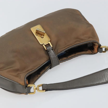 Prada PRADA Hand Bag Nylon Leather Gold Brown Authentic mr1761