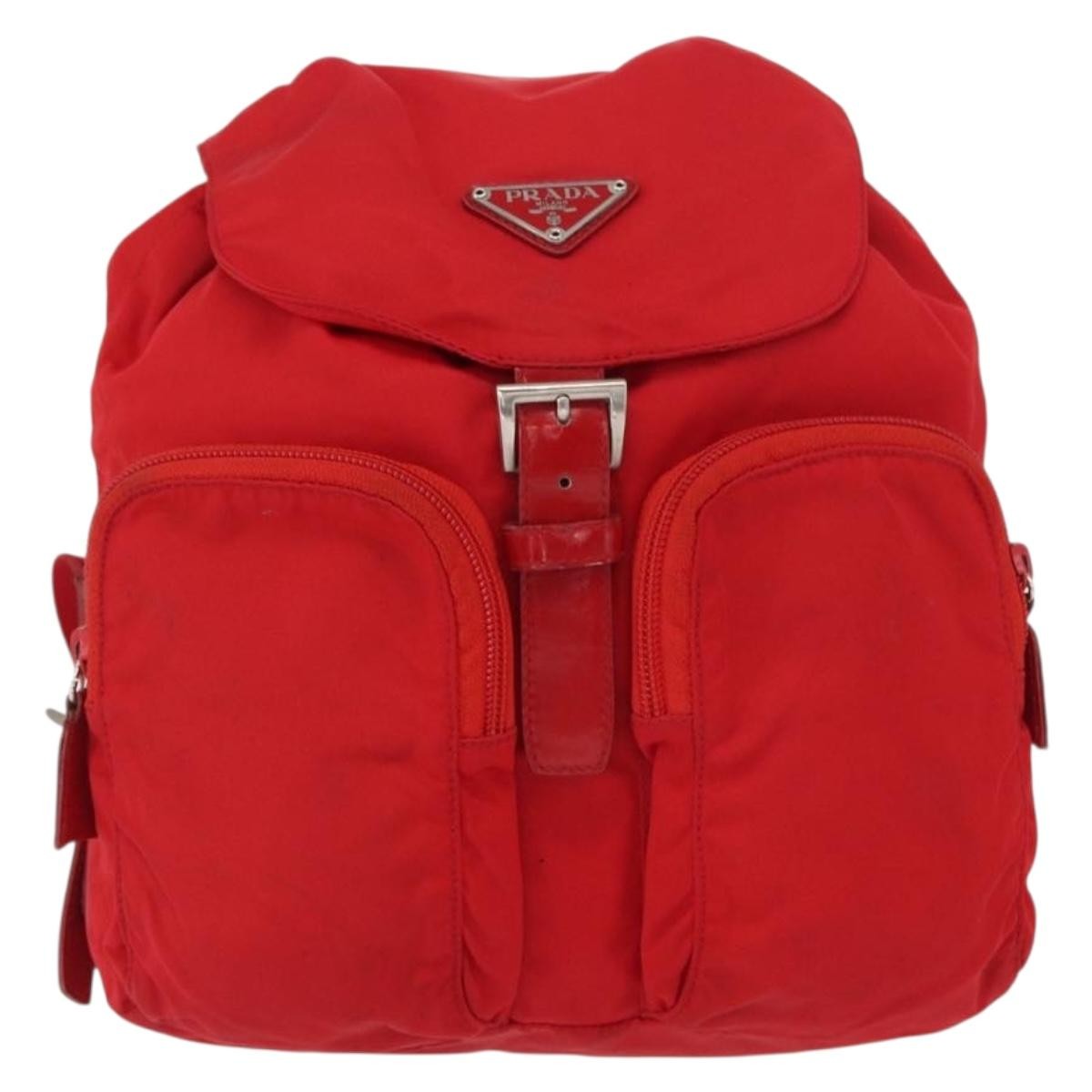 Prada PRADA Backpack Nylon Red Silver Authentic 164789 Bag