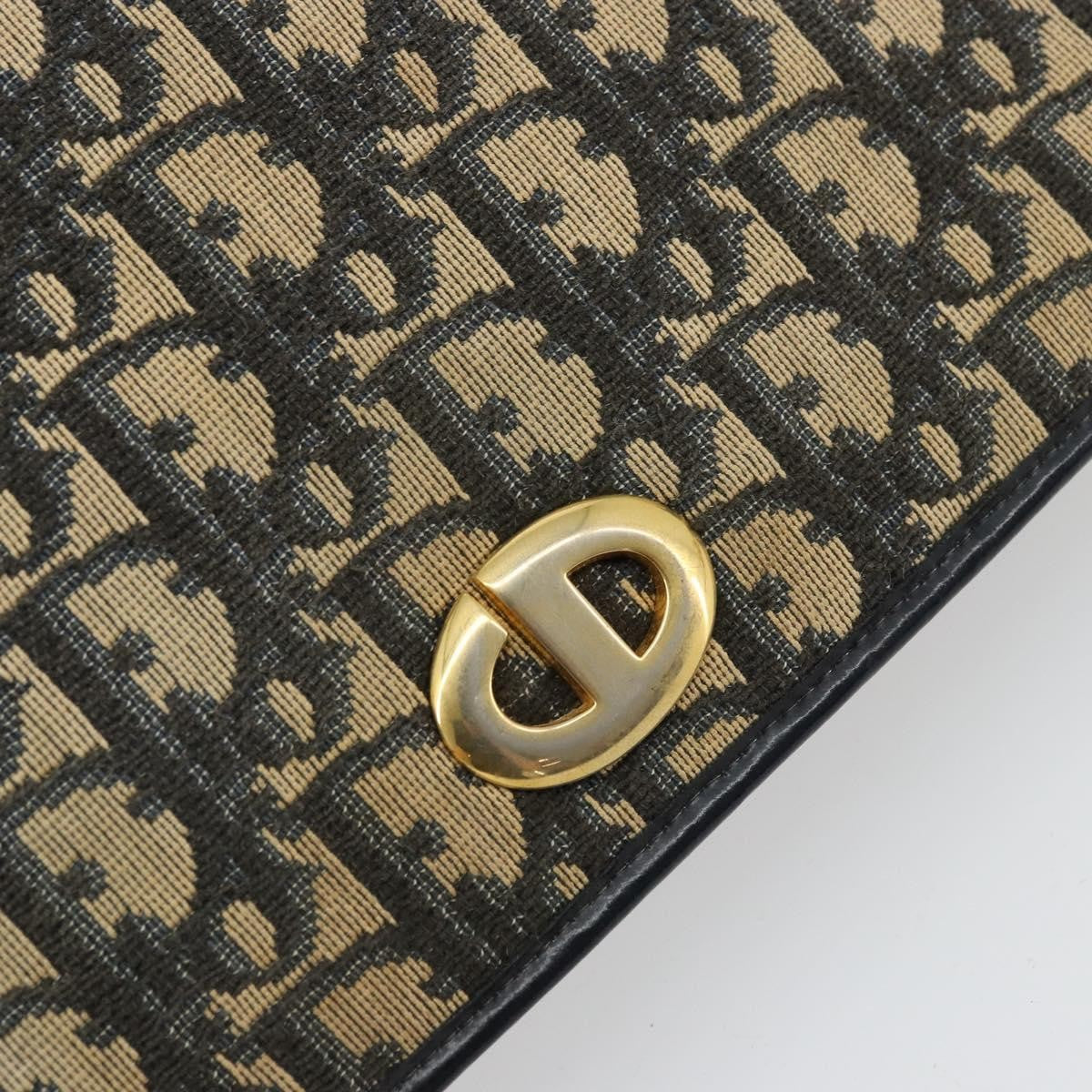 Dior Christian Dior Trotter Canvas Chain Shoulder Bag Navy Gold Authentic fm5340