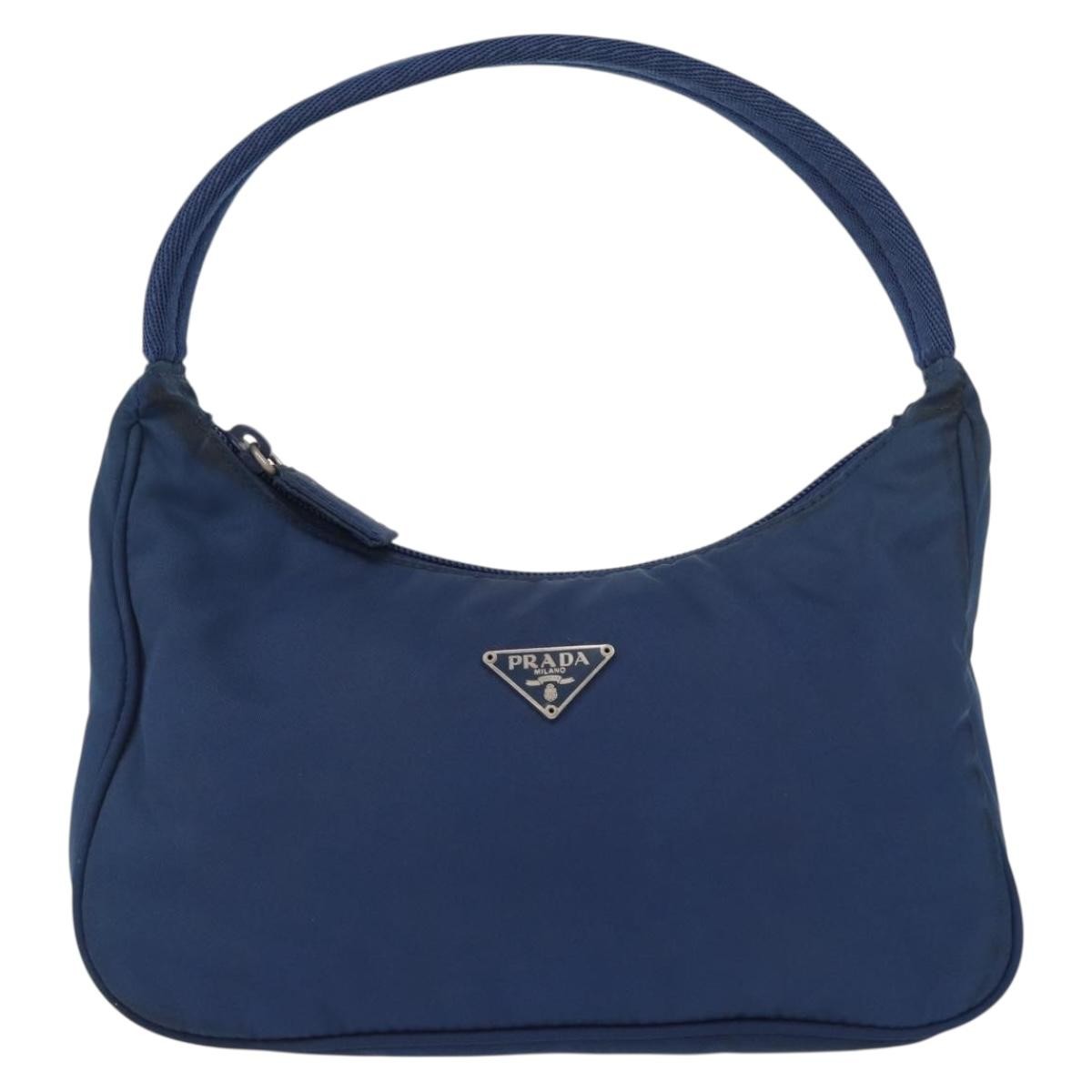 Prada PRADA Hand Bag Nylon Blue Silver Authentic 161409