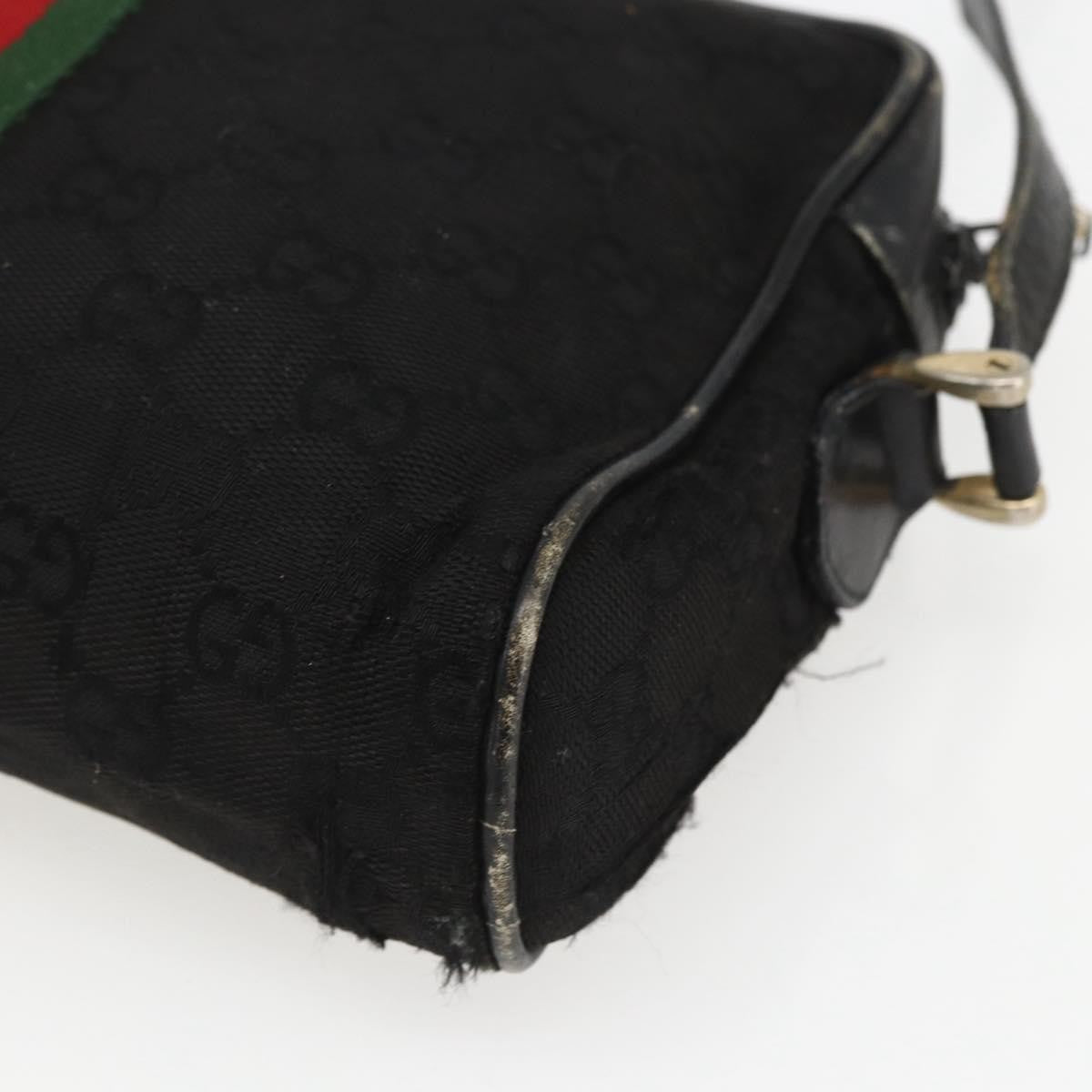 Gucci GUCCI GG Canvas Web Sherry Line Shoulder Bag Black Gold Authentic 158418
