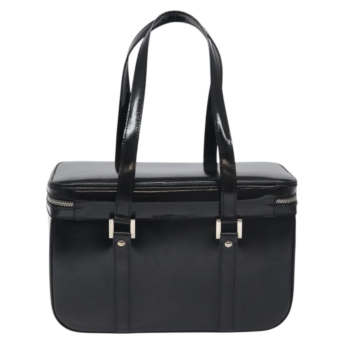 Gucci GUCCI Hand Bag Enamel Black Silver Authentic am8761