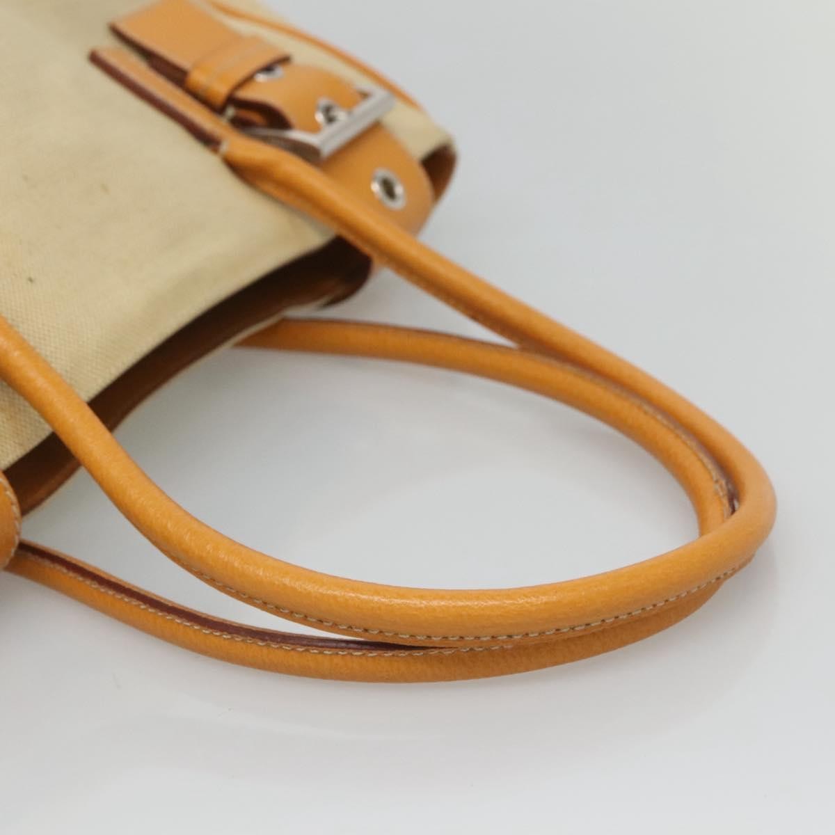 Prada PRADA Hand Bag Canvas Beige Silver Authentic 127392