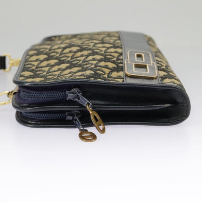 Dior Christian Dior Trotter Canvas Shoulder Bag Navy Gold Authentic 98475