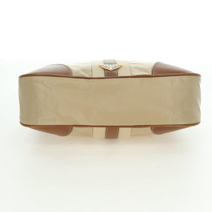 Prada PRADA Hand Bag Nylon Leather Beige Gold Authentic am11645A