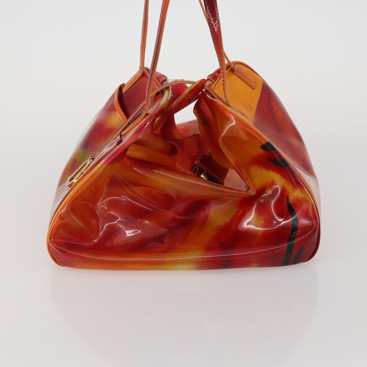Dior Christian Dior Hand Bag Vinyl Orange Authentic 177521