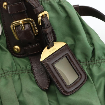 Prada PRADA Hand Bag Nylon 2way Green Gold Authentic YKZ1101