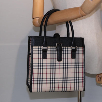 Burberry BURBERRY Nova Check Hand Bag Canvas Beige Black Authentic am6710