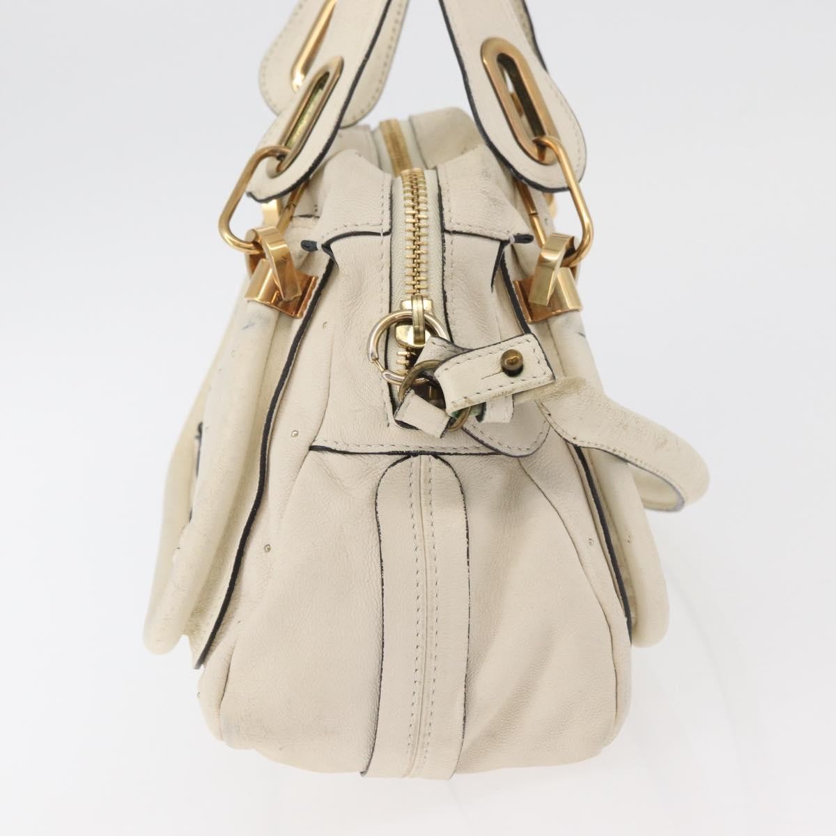 Chloé Chloé Chloe Paraty Hand Bag Leather 2way White Gold Authentic 177045