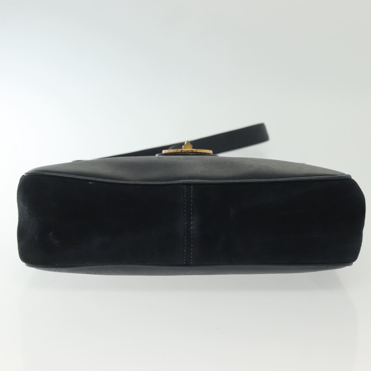 Gucci GUCCI Shoulder Bag Suede Navy Gold Authentic ep10549