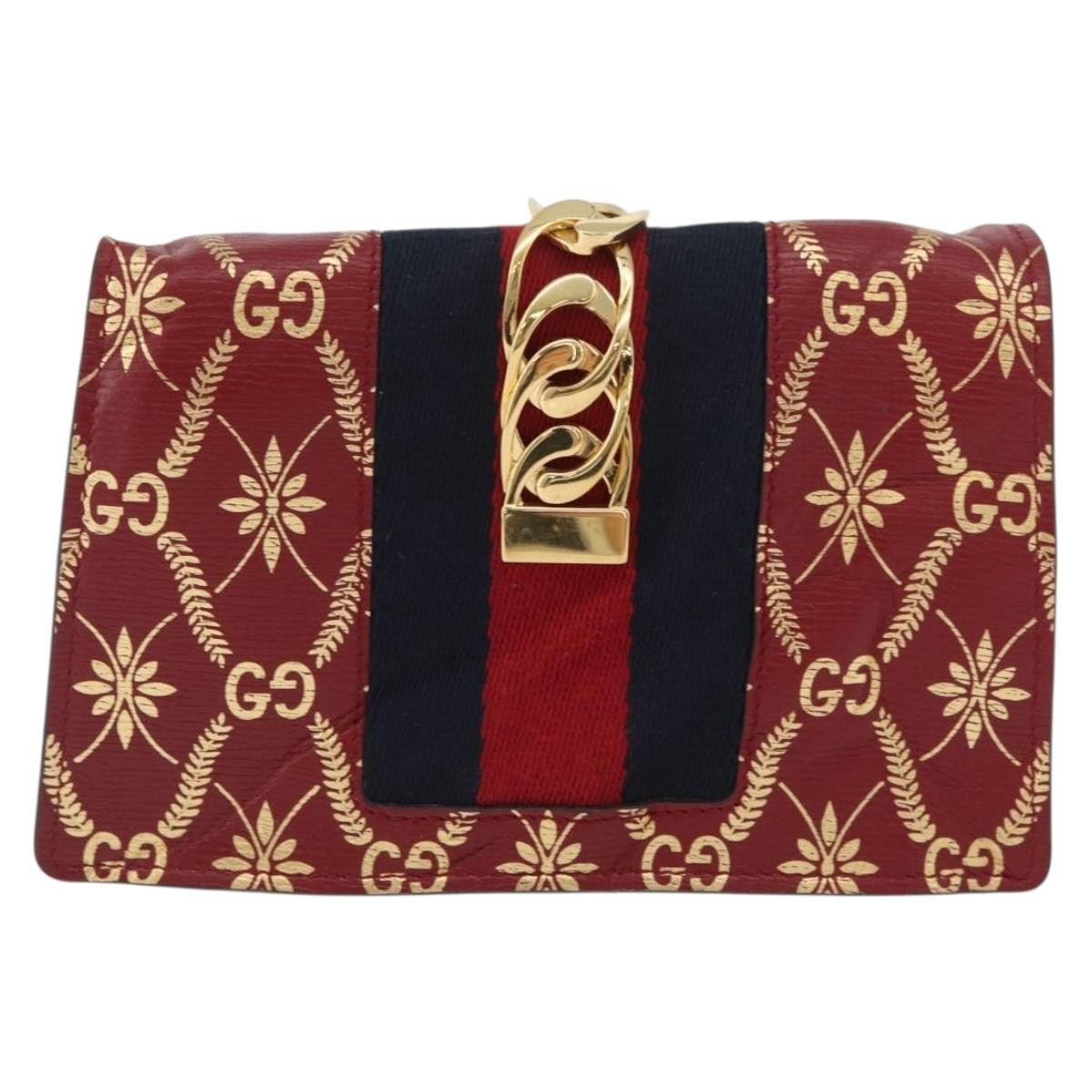 Gucci GUCCI GG Canvas Sylvie Sherry Line Chain Bag Leather Red 494646 Authentic BAZ806A