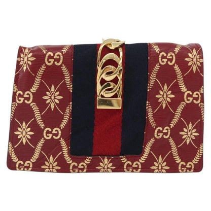 Gucci GUCCI GG Canvas Sylvie Sherry Line Chain Bag Leather Red 494646 Authentic BAZ806A