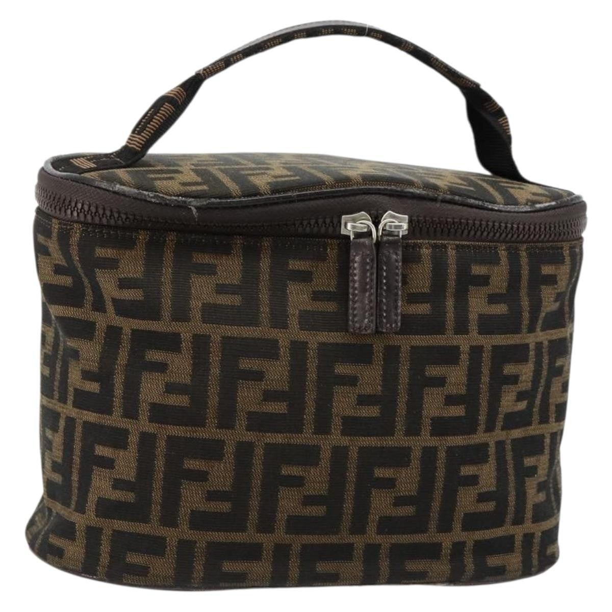 Fendi FENDI Zucca Canvas Vanity Hand Bag Black Brown Authentic 180329