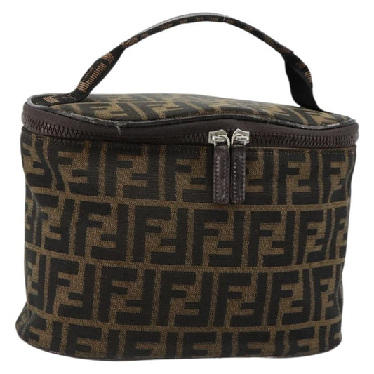 Fendi FENDI Zucca Canvas Vanity Hand Bag Black Brown Authentic 180329