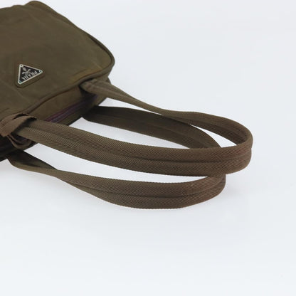 Prada PRADA Hand Bag Nylon Khaki Silver Authentic BA10374
