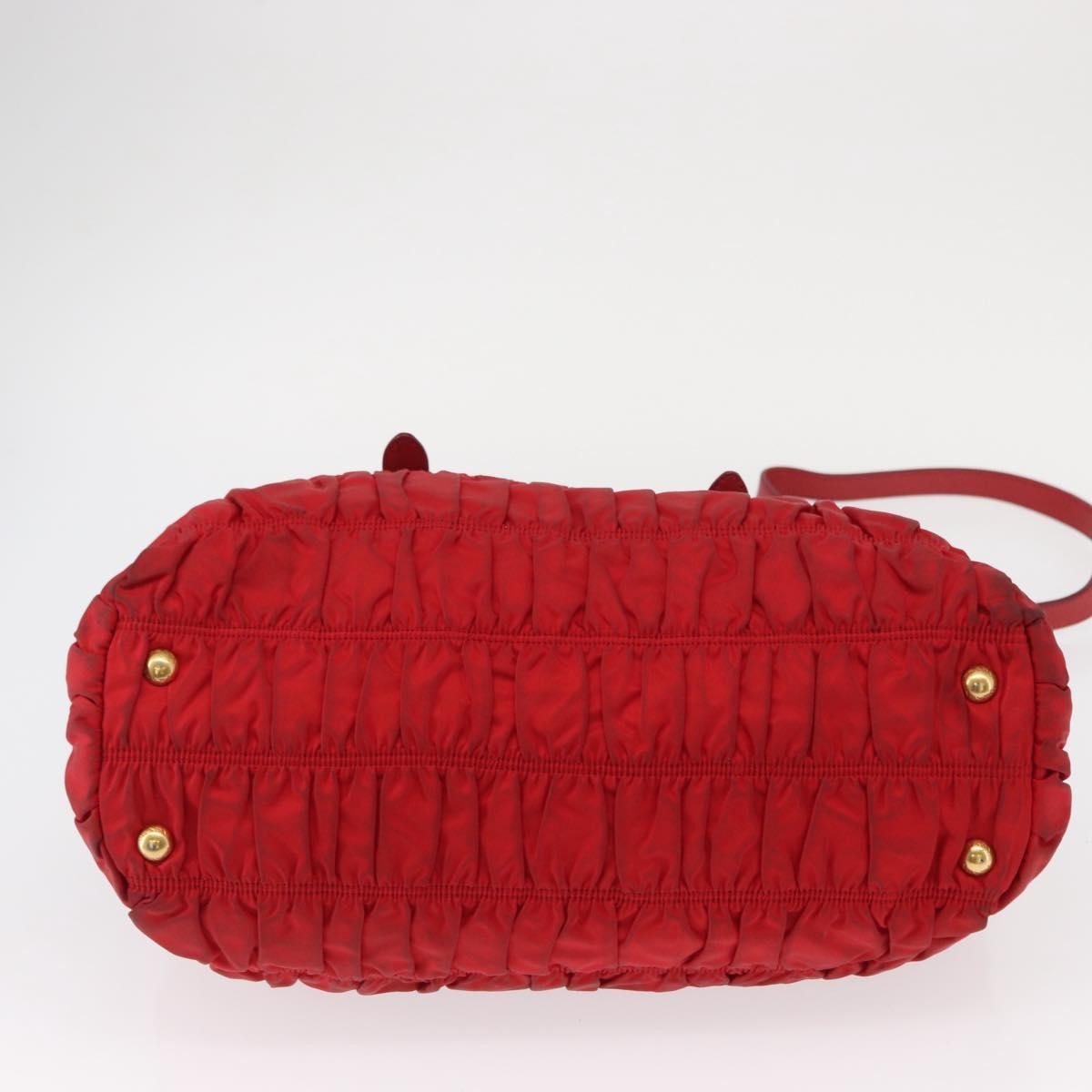 Prada PRADA Hand Bag Nylon Leather 2way Red Gold Authentic 155077