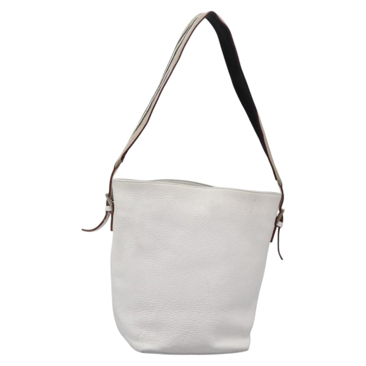 Burberry BURBERRY Shoulder Bag Leather White Silver Authentic BA2015