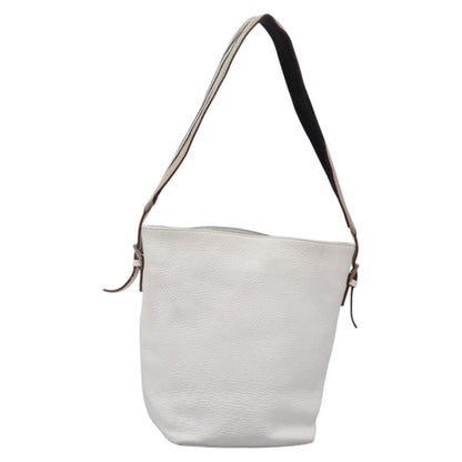 Burberry BURBERRY Shoulder Bag Leather White Silver Authentic BA2015