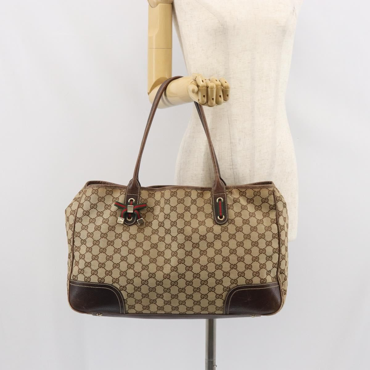 Gucci GUCCI GG Canvas Web Sherry Line Pretty Tote Bag Beige Gold 161719 Authentic 168420