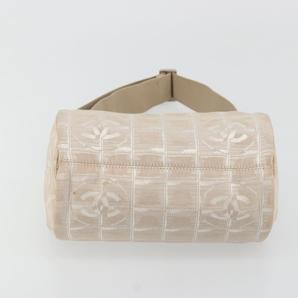 Chanel CHANEL New Travel Line Shoulder Bag Nylon Beige Silver CC Authentic BA12317