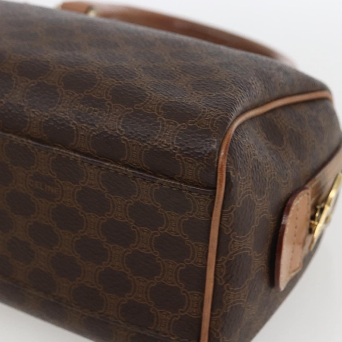Celine CELINE Macadam Canvas Mini Hand Bag PVC Leather Brown Gold Authentic mr1952