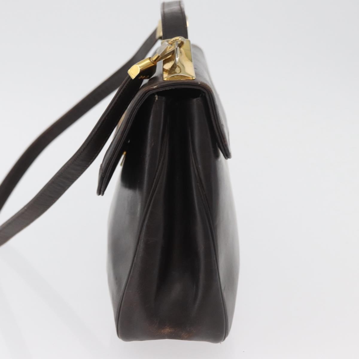 Dior Christian Dior Hand Bag Calf Skin 2way Dark Brown Gold Authentic 180355