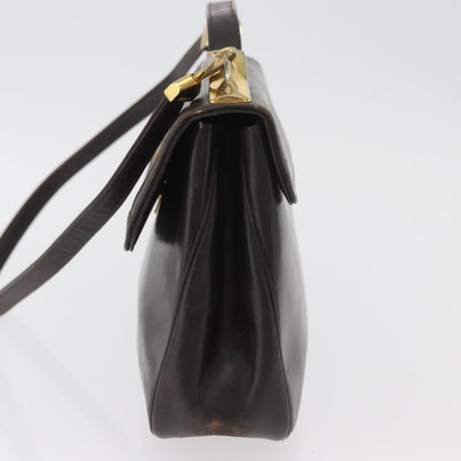 Dior Christian Dior Hand Bag Calf Skin 2way Dark Brown Gold Authentic 180355
