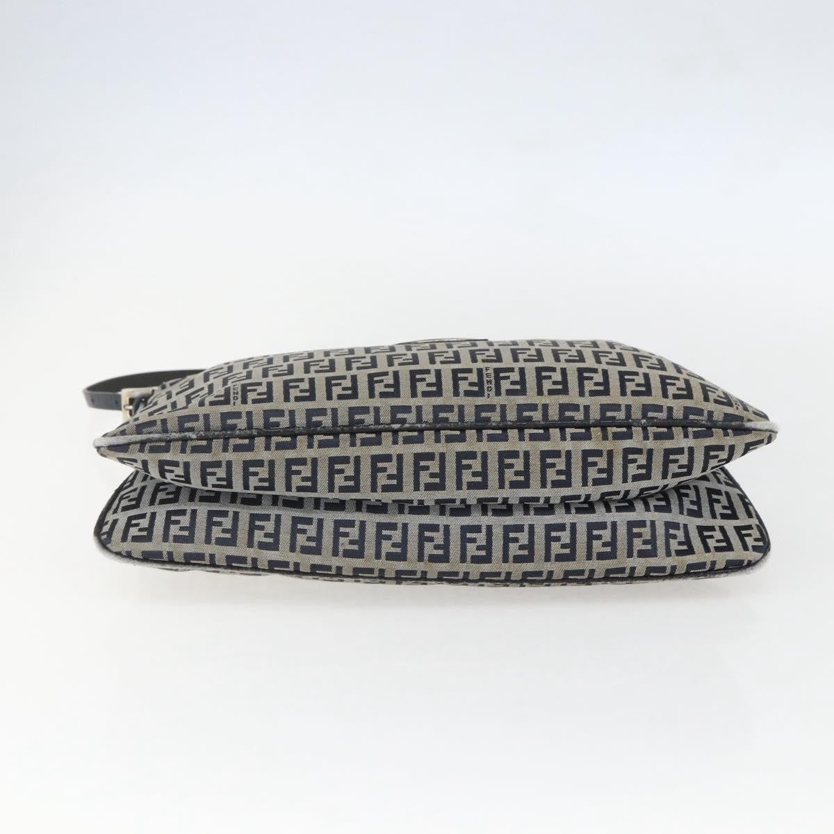 Fendi FENDI Zucchino Canvas Shoulder Bag Navy Silver Authentic 159737