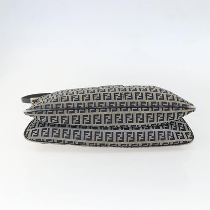 Fendi FENDI Zucchino Canvas Shoulder Bag Navy Silver Authentic 159737