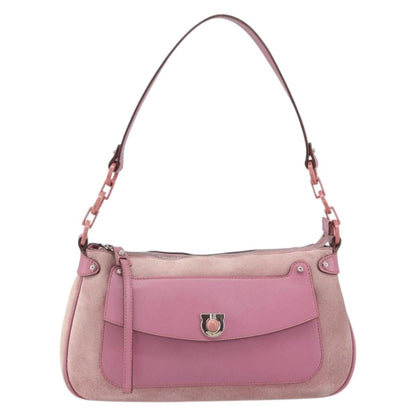 Salvatore Ferragamo Salvatore Ferragamo Gancini Shoulder Bag Suede Pink Silver Authentic 166453