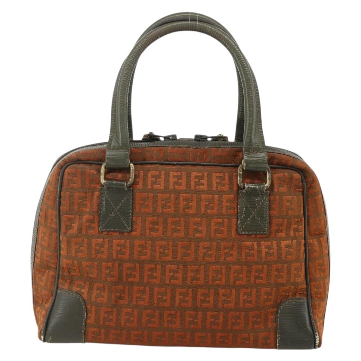 Fendi FENDI Zucchino Canvas Hand Bag Brown Authentic 175160