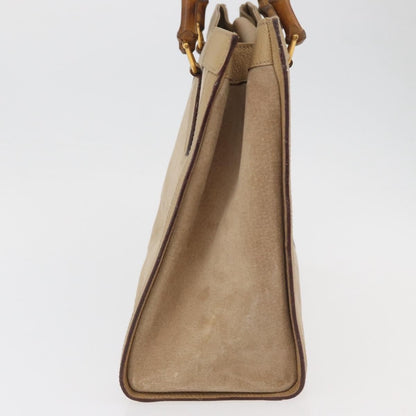 Gucci GUCCI Bamboo Hand Bag Suede Beige Gold 002.0260 Authentic ep14510