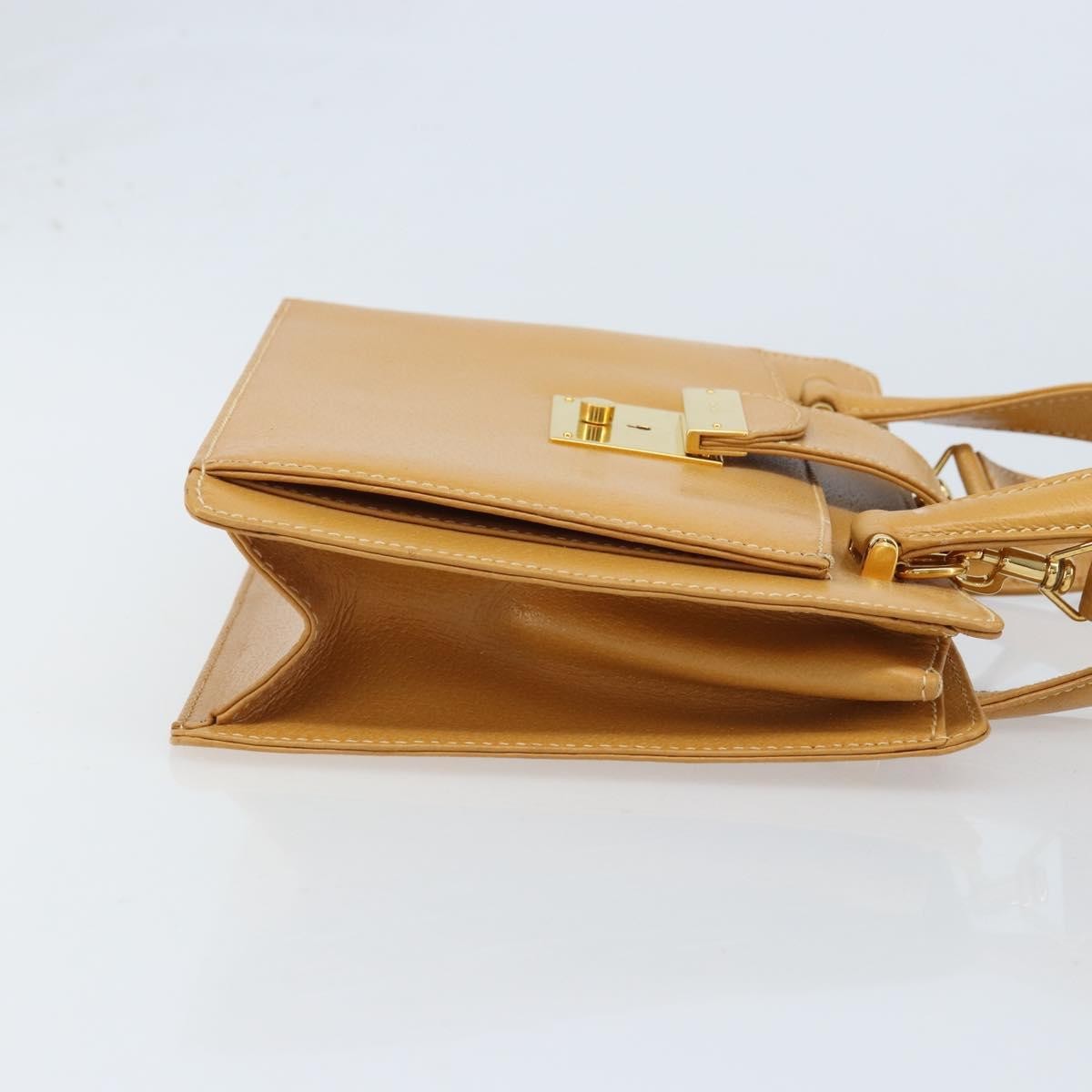 Gucci GUCCI Hand Bag Leather 2way Beige Gold Authentic 173886