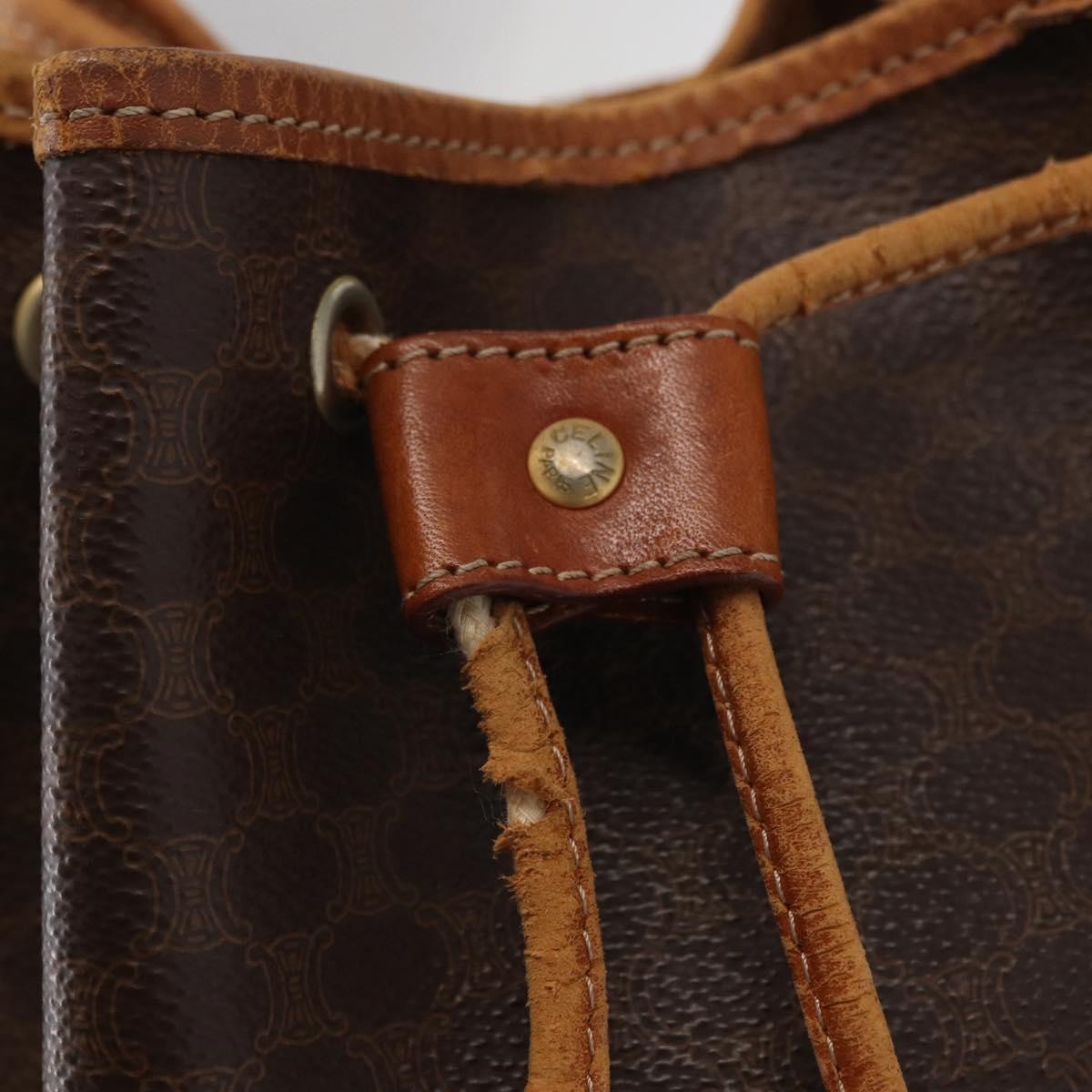 Celine CELINE Macadam Canvas Shoulder Bag PVC Leather 2way Brown Gold Authentic ka784