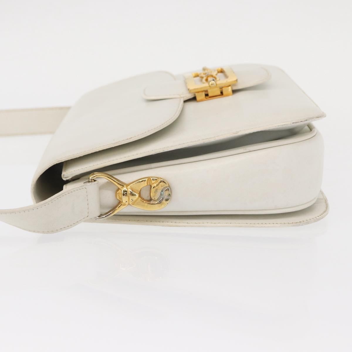 Celine CELINE Shoulder Bag Leather White Gold Authentic yk19773