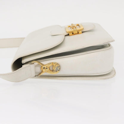 Celine CELINE Shoulder Bag Leather White Gold Authentic yk19773