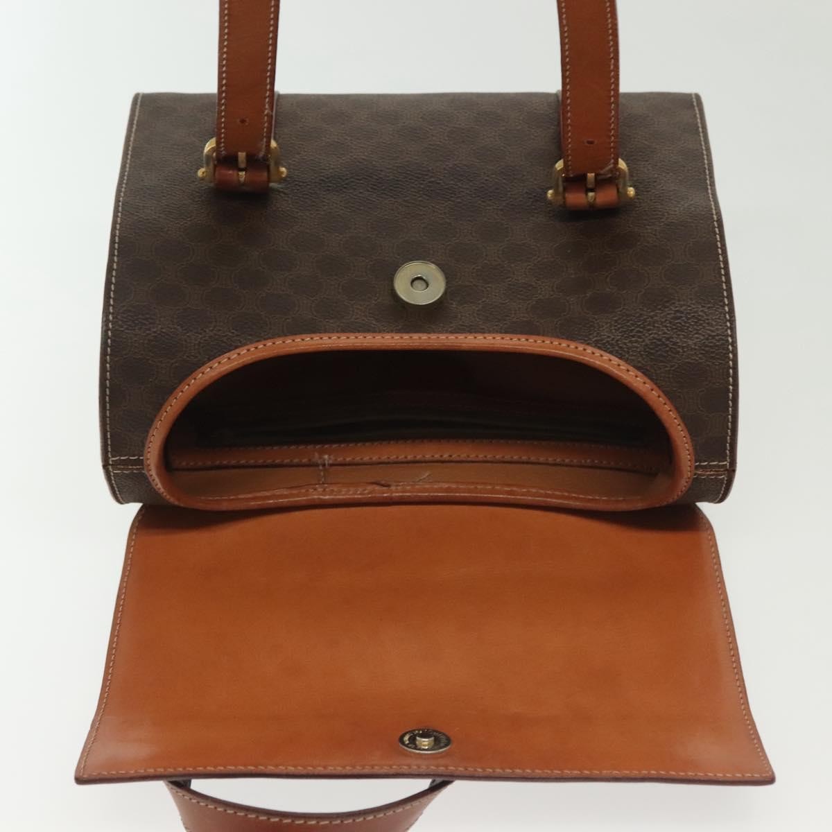 Celine CELINE Macadam Canvas Hand Bag PVC Leather Brown Gold Authentic gh739