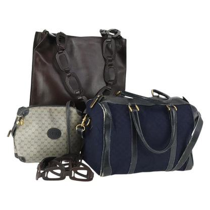 Gucci GUCCI Micro GG Canvas GG Micro Supreme Bag Leather 3 Set Navy Brown Authentic fm5061
